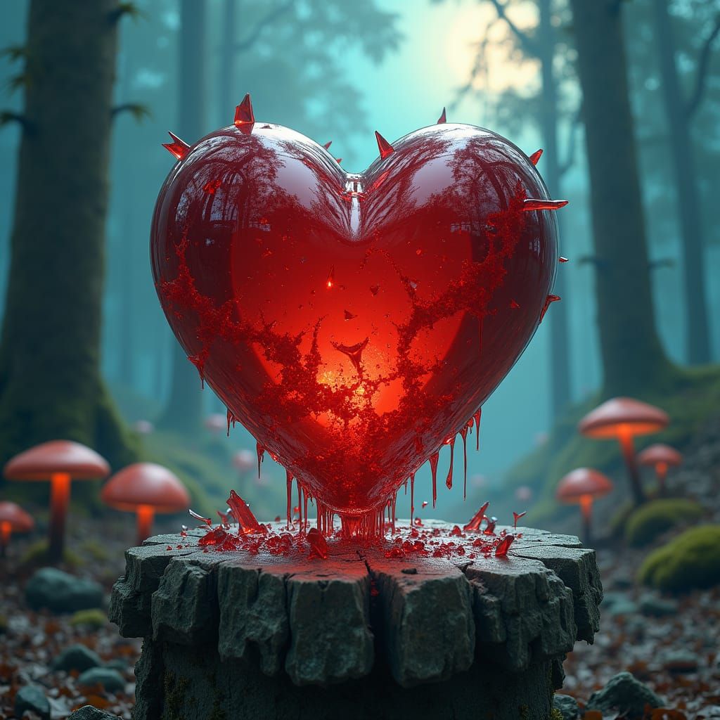 Red glass heart broken 
