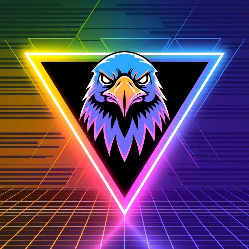 The Cyberpunk Stylized Eagle Dreams. Facing the viewer. Only the Eagle's head is visible, floating in the middle of the background. Poster d...