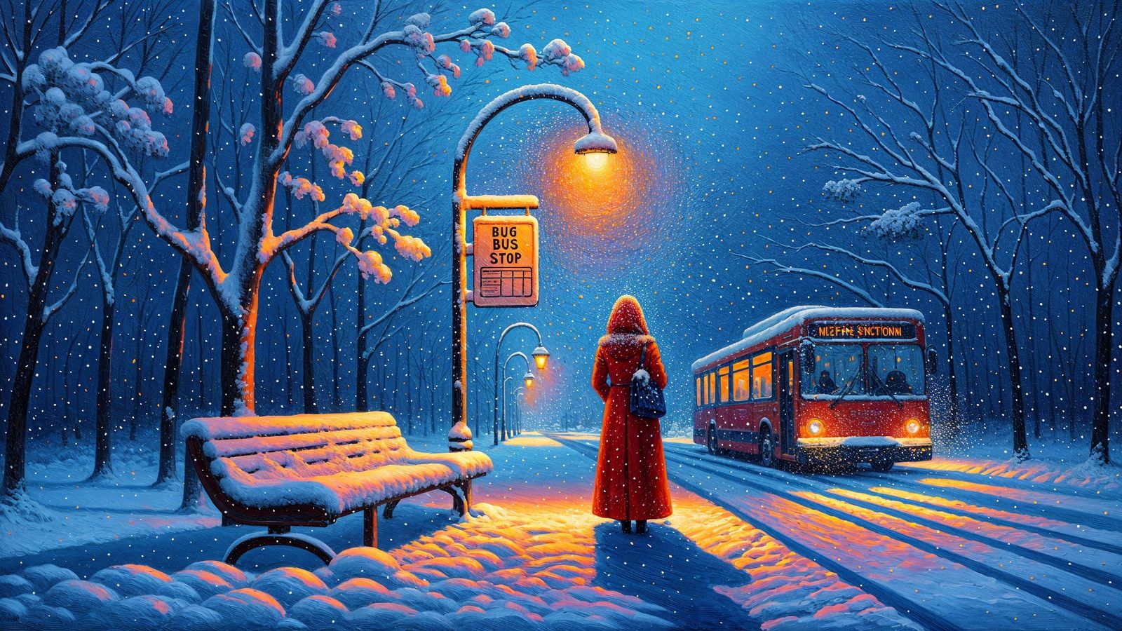 Bus Stop, Winter Night  by @Nico