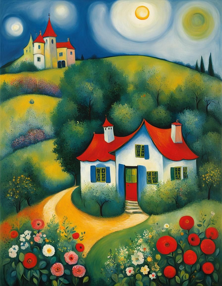 Whimsical House By Marc Chagall - AI Generated Artwork - NightCafe Creator