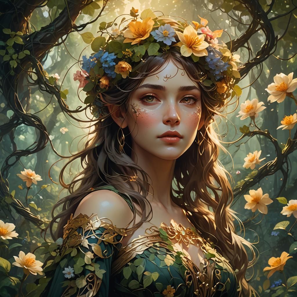 Mystical Forest Portrait in Fantasy Realism Style