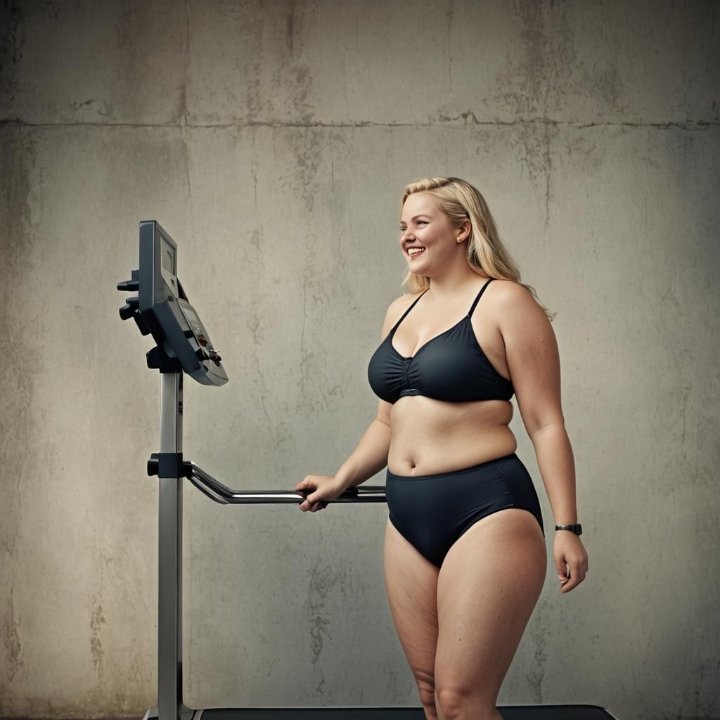 A smiling 30yo blonde plus size model, she gained a lot of w...