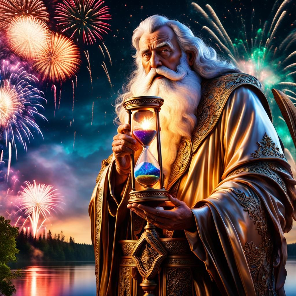 Father time ringing in the New Year  by @Lilsilverfish