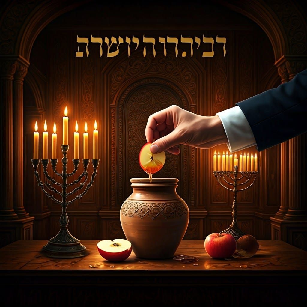 Ornate Jewish Home Interior with Hebrew Calligraphy