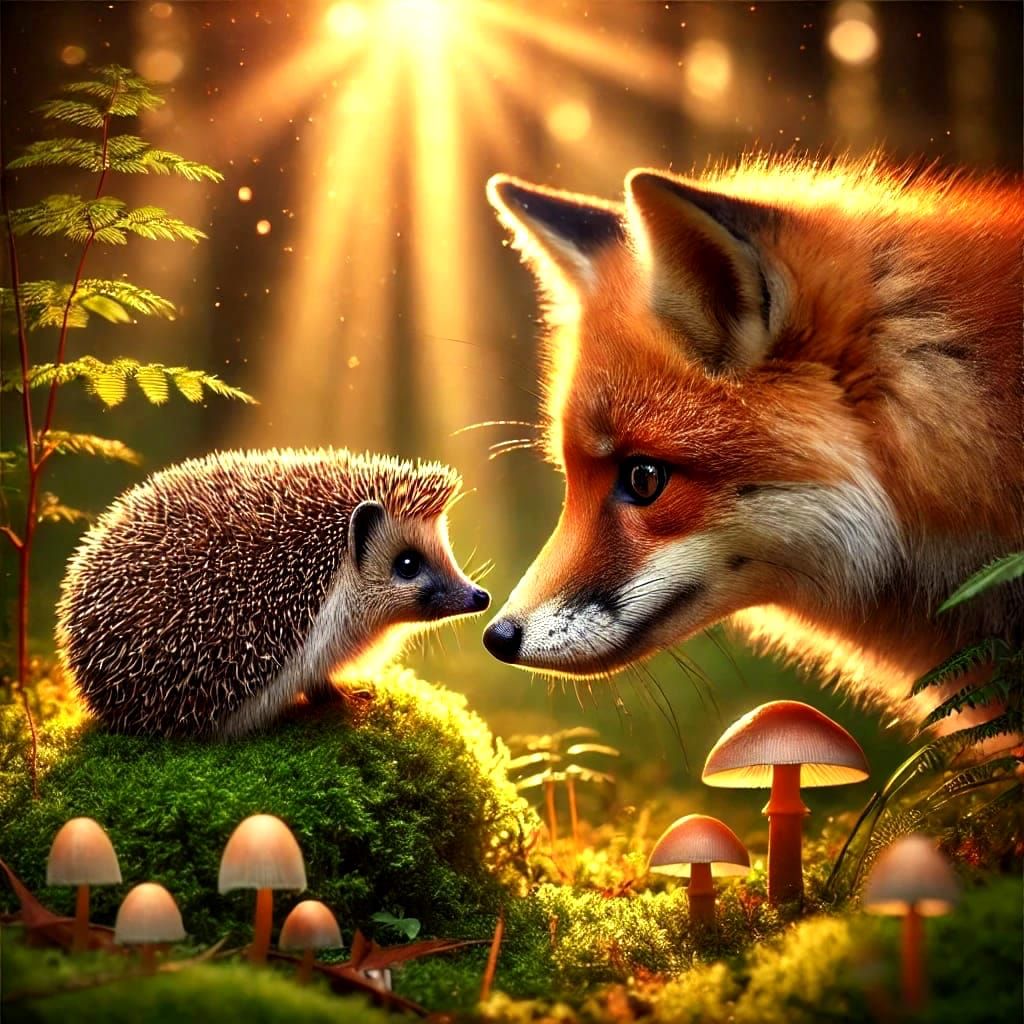 fox and a hedgehog