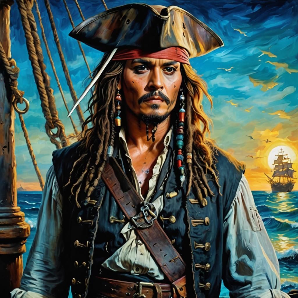 Johnny Depp as Captain Jack Sparrow in the film Pirates of the Caribbean, realistic photo, full body, ...  by @nelvana