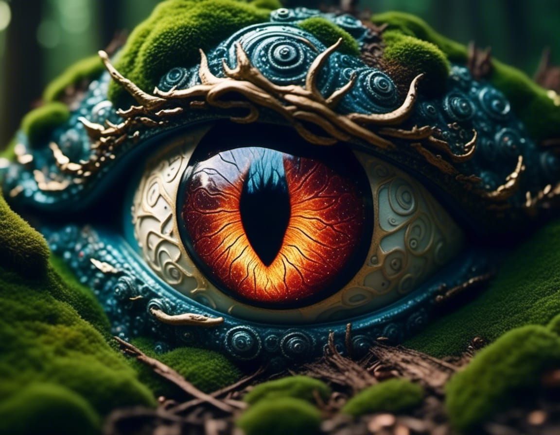 dragon eye emerging from the forest