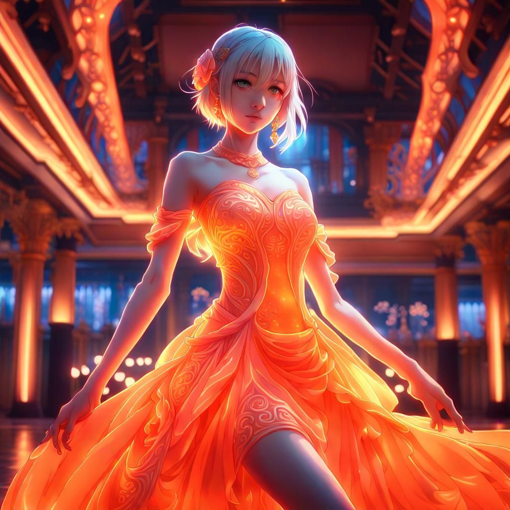 princess in a magic orange ballroom dress   by @dawn 