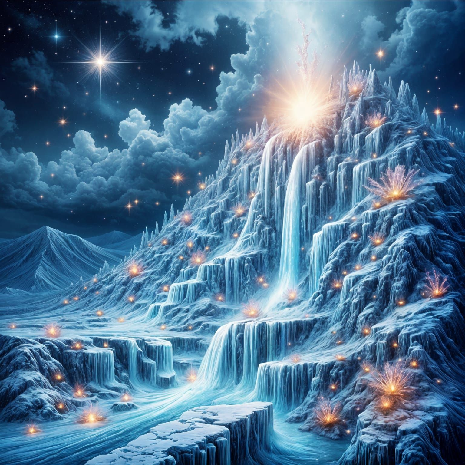 Frozen Volcano Eruption with Crystalline Waves