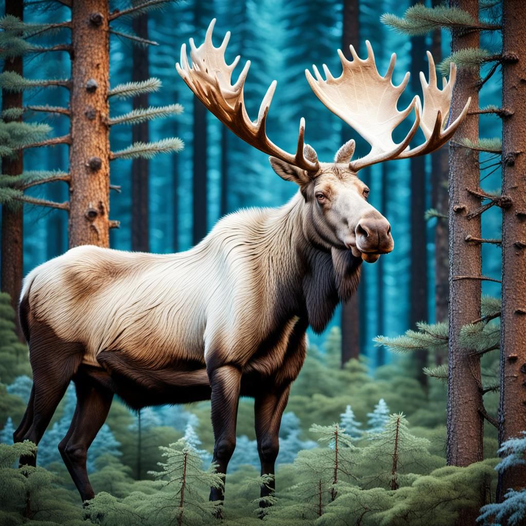 Leucistic Alaska-Yukon Moose - Hyperrealistic Leucistic Moo...