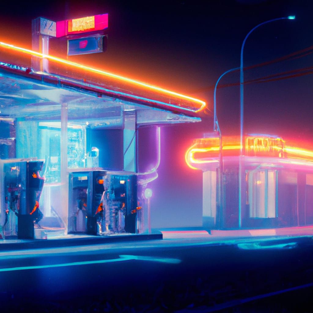 space gas station in the future Studio cyberpunk 2099 blade ...