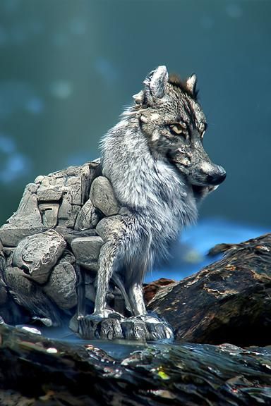 Wolf sitting on rock 8k resolution concept art detailed matt...