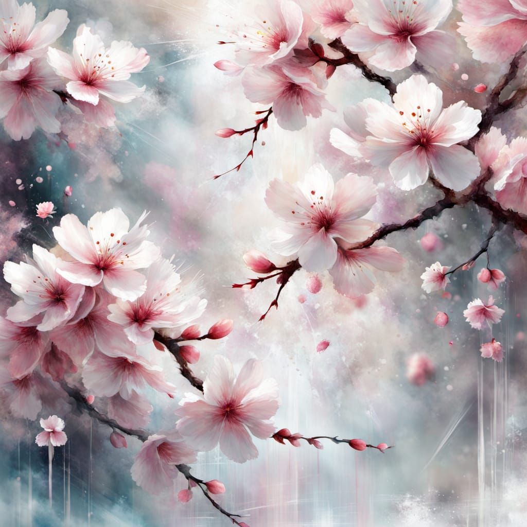 Square Explosion with Cherry Blossom Anime Macro