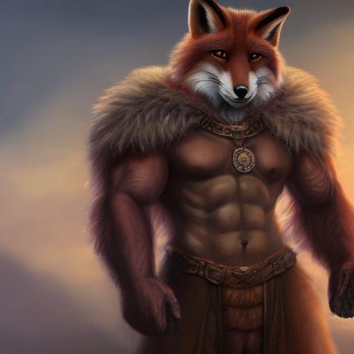 large anthropomorphic fox, muscular torso