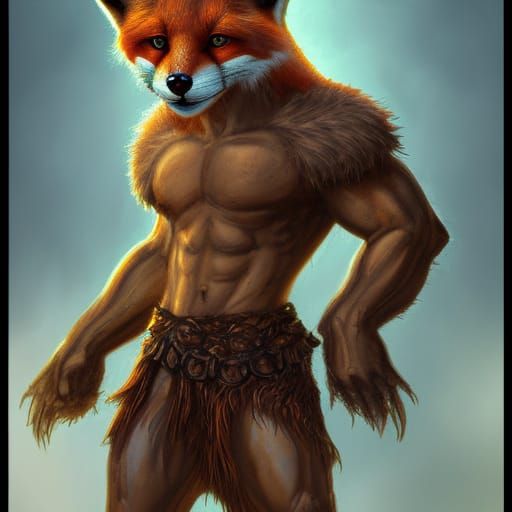 large anthropomorphic fox, muscular torso