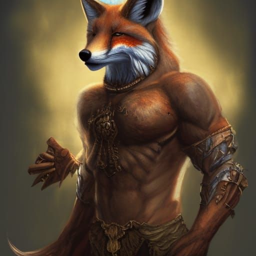 large anthropomorphic fox, muscular torso