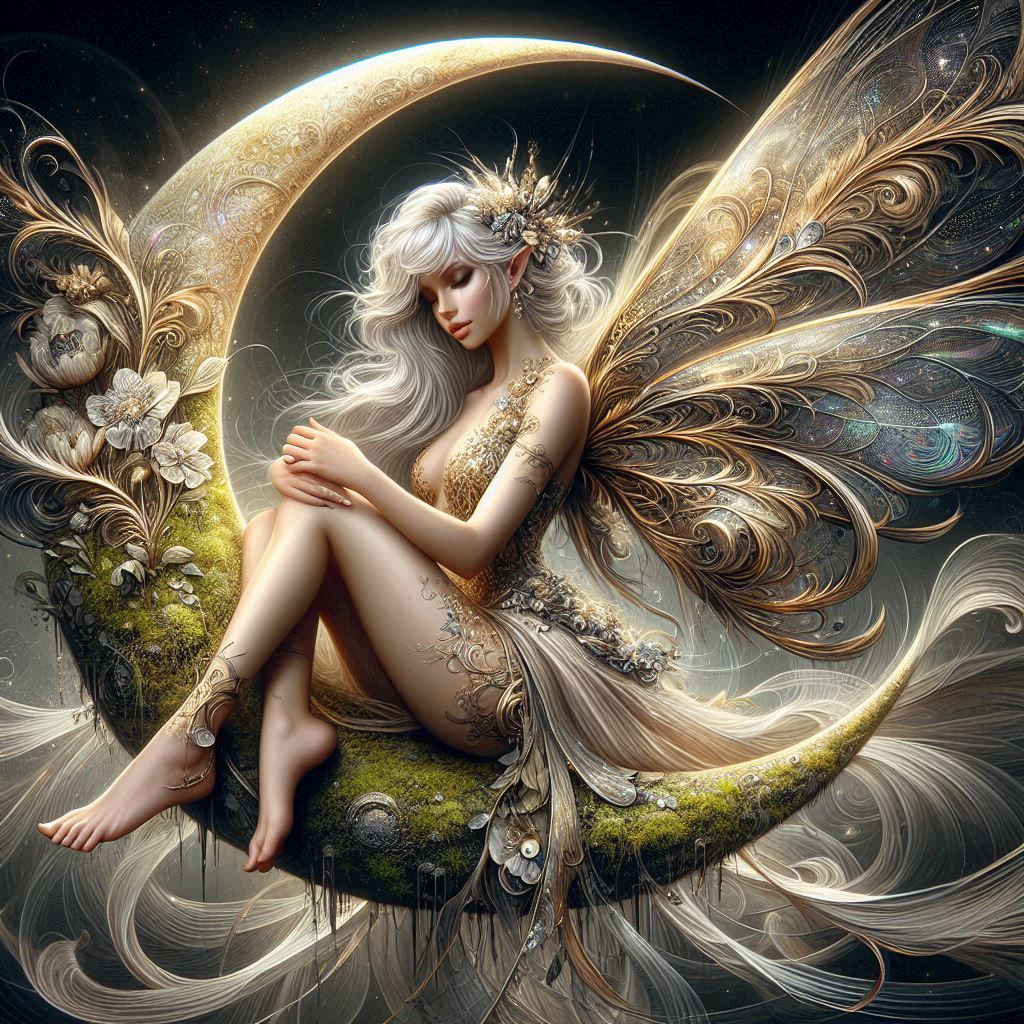 Fairy on crescent moon