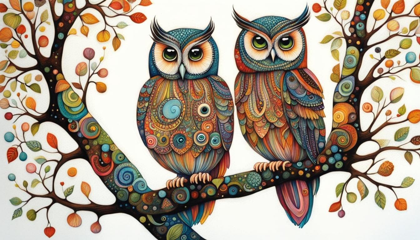 cute owls, by Karla Gerard, Erin Hanson and Carne Griffiths, meticulous ...