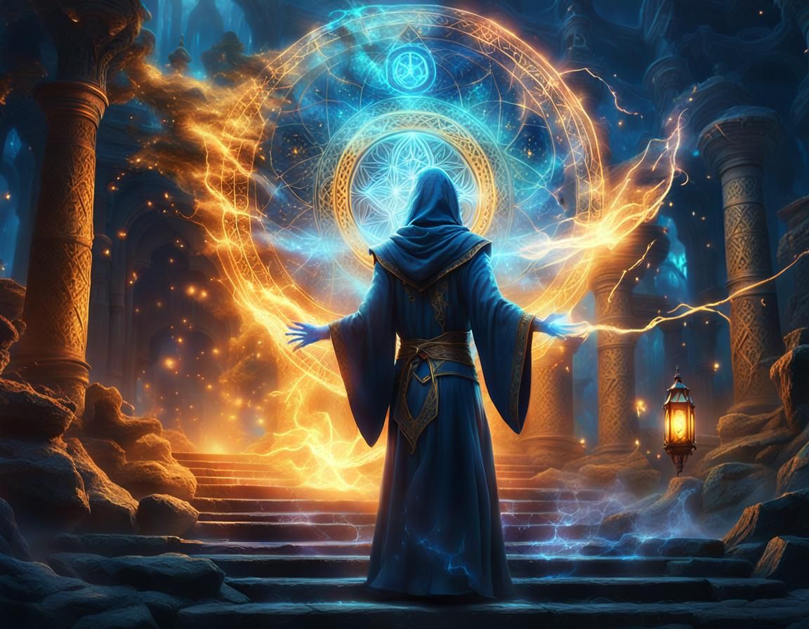 Mysterious Mage Casting Spell in Fantasy Art