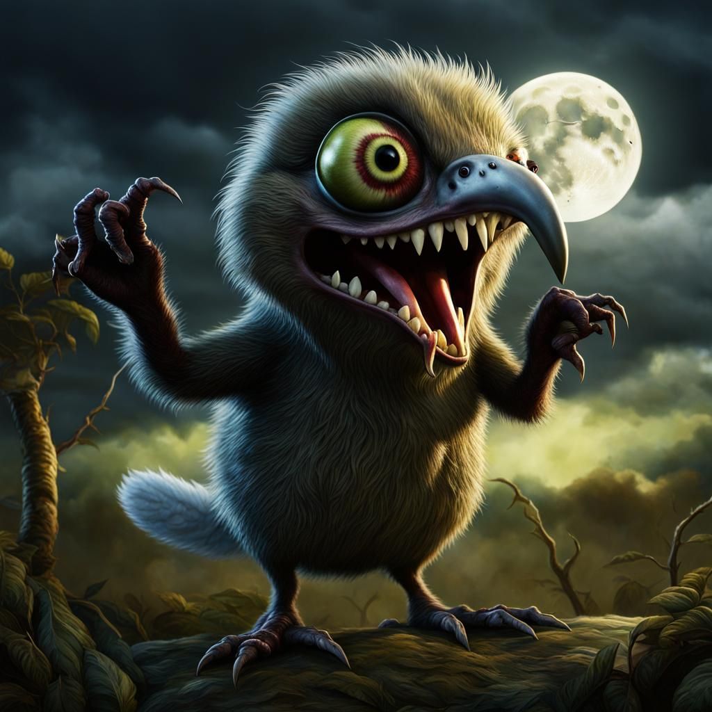 A zombie kiwi fruit monster.