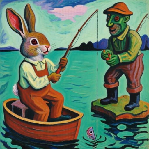 Crazy rabbits as fishermen 
Fishermen by Chaim Soutine and Ernst Barlach