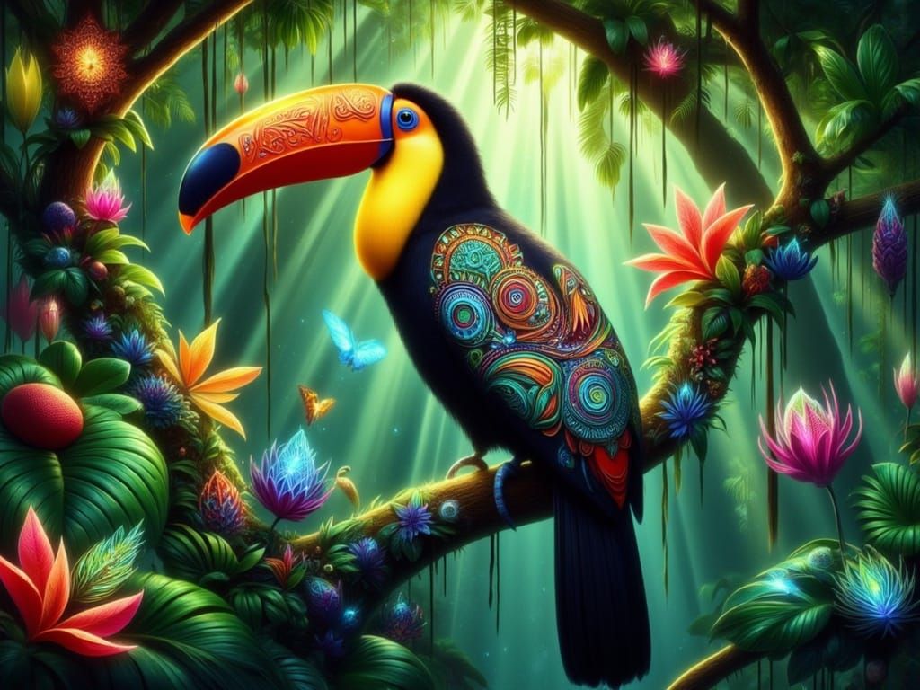 <lora:FiosAnimalGlowInk:1.0> Keel-Billed Toucan