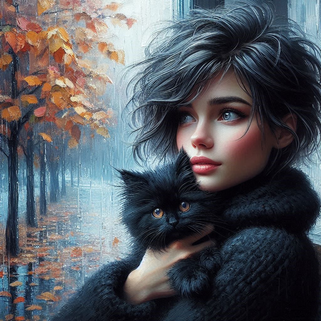 woman with her kitten