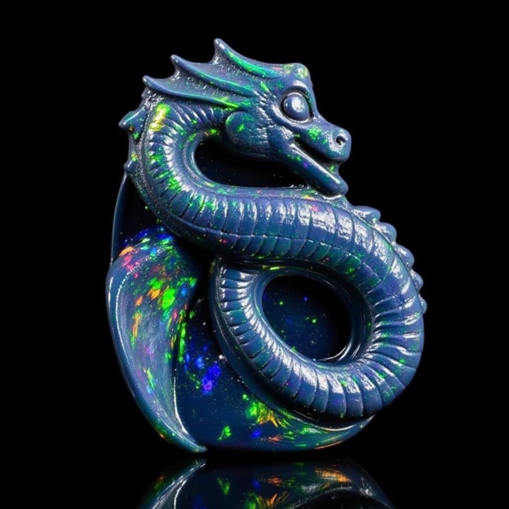 <lora:Black Opal:1.0> A dragon carved out of black opal