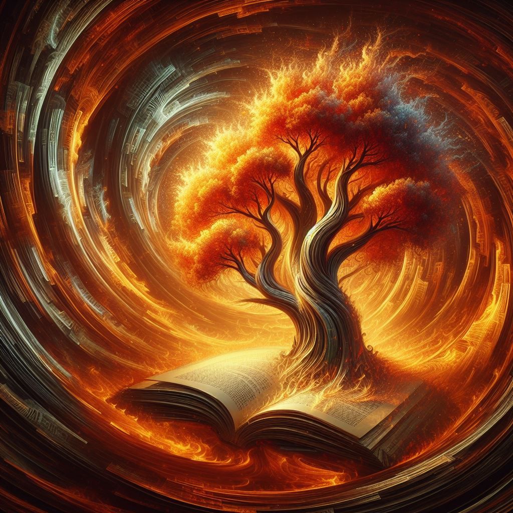 Trees in a tornado made out of flames