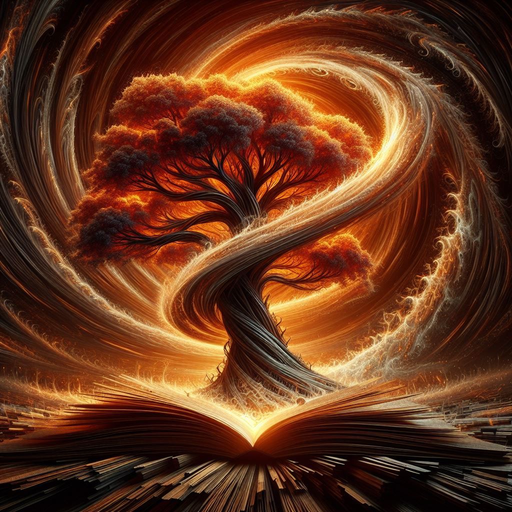 Trees in a tornado made out of flames