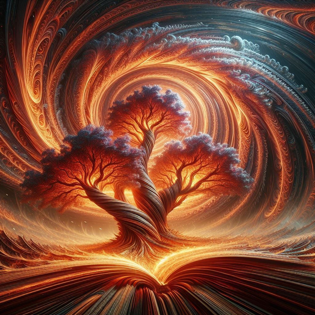 Trees in a tornado made out of flames