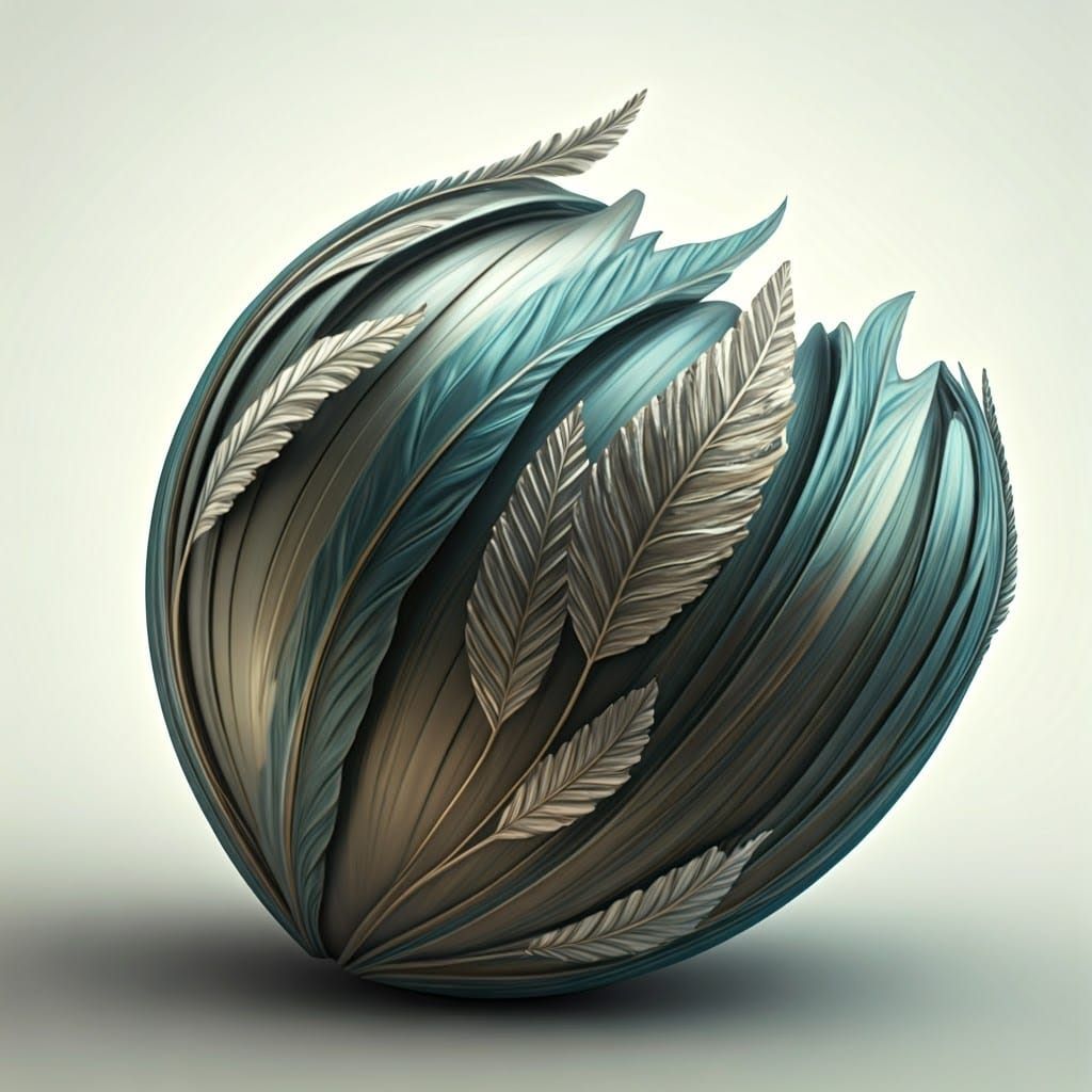 Hyperrealistic Titanium Decoration with Delicate Silver Leav...