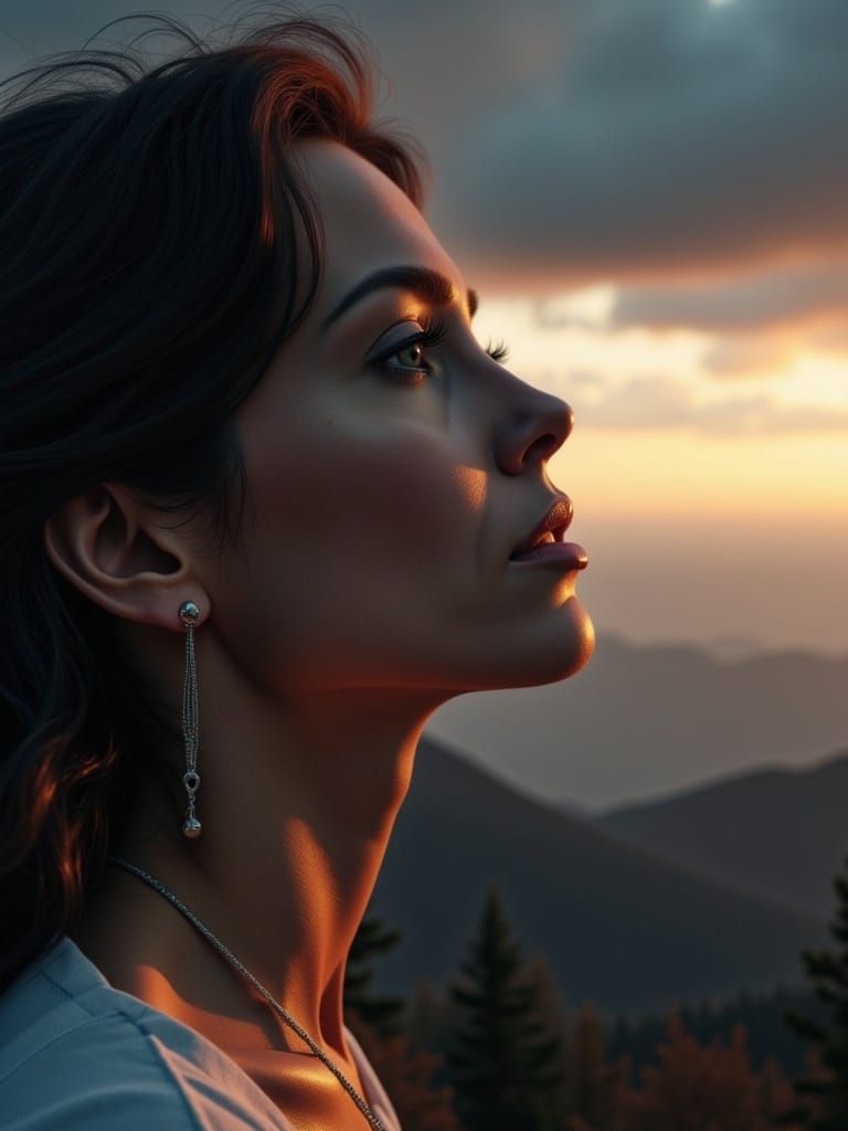 <lora:Background:1.0> A woman's face, shoulders up, gazing directly ahead with an expression of profound indifference, her features illumina...