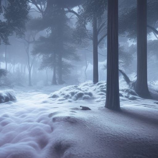 A quiet forest covered in snow