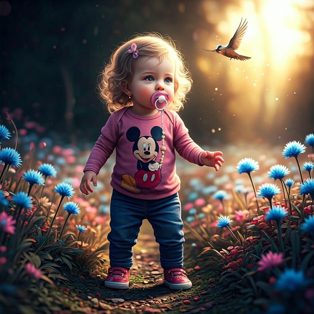 Whimsical Child in a Fantastical Floral Wonderland