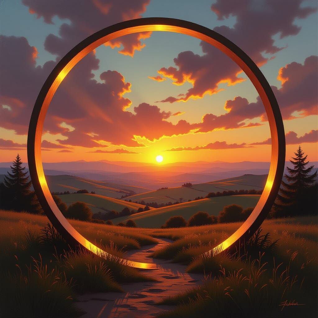 Opulent Circle Frames Breathtaking Landscape Painting