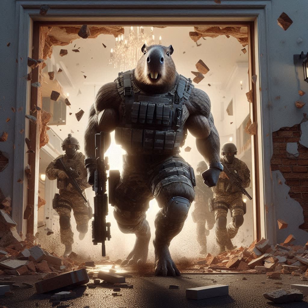 Capybara storm the luxurious house