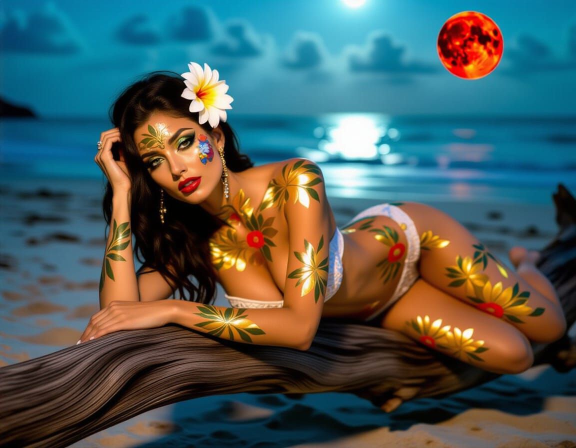 Ethereal Woman with Cloud-Like White Hair and Glowing Orbs
This image depicts a woman with sculpted white hair resembling clouds and ice. Ad...