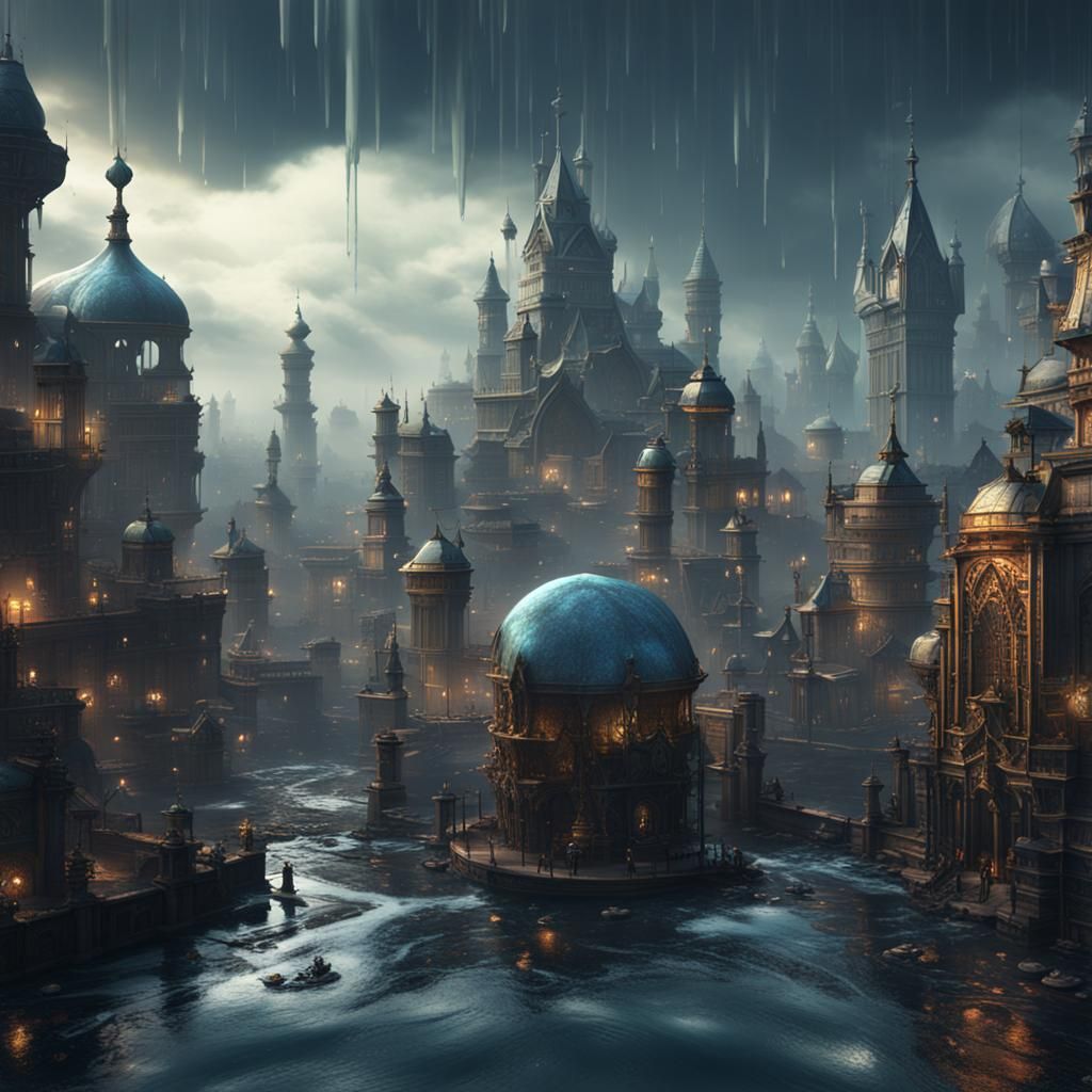 A CITY ABSORVED IN A WATER DROPLET