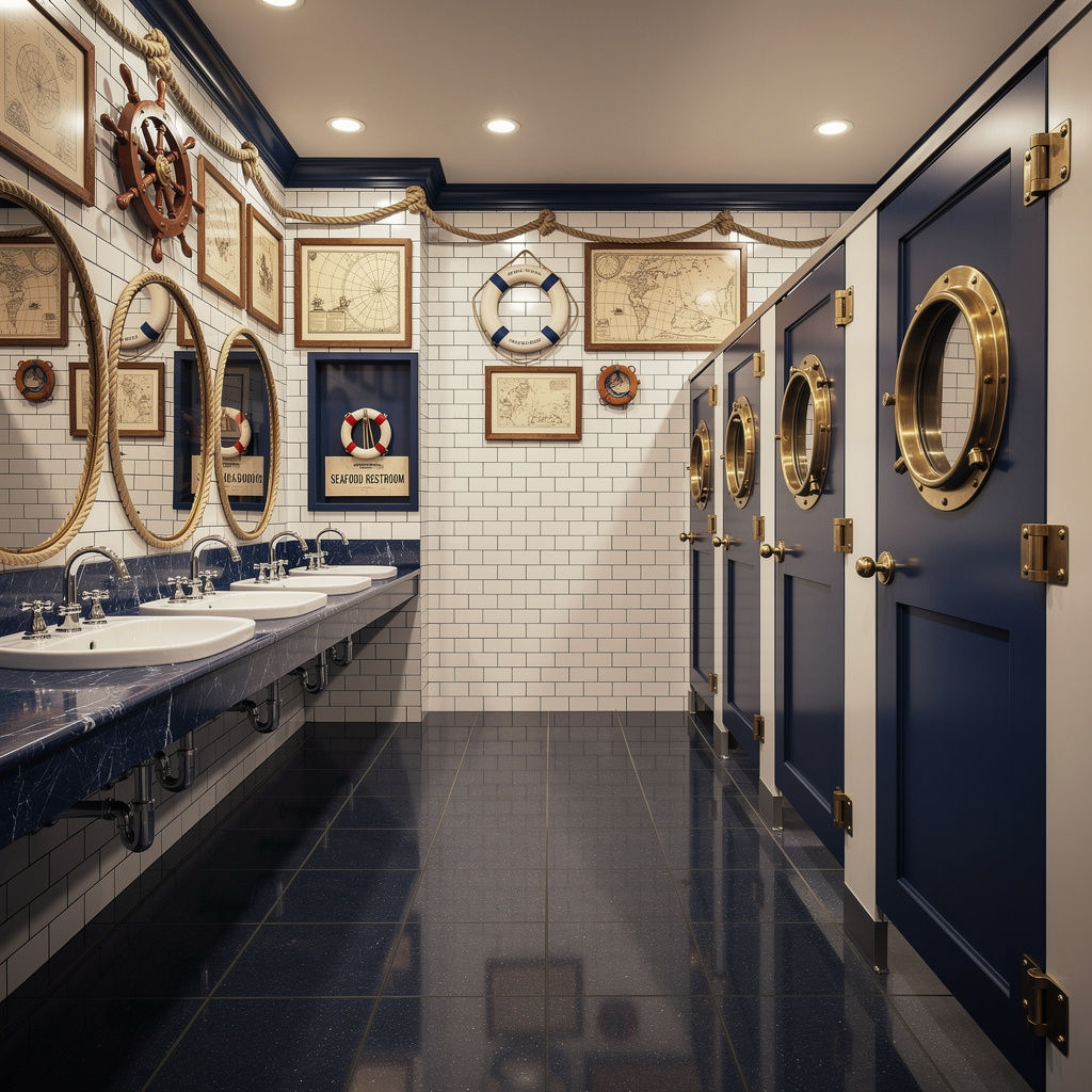 Porthole Windows in the Stall Doors May Be Taking the Nautical Theme Too Far