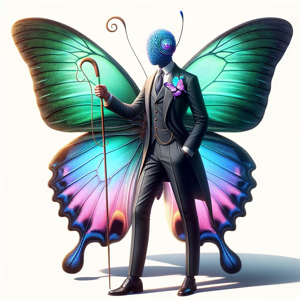 Anthropomorphic Butterfly in Suit, Detailed Matte Painting
