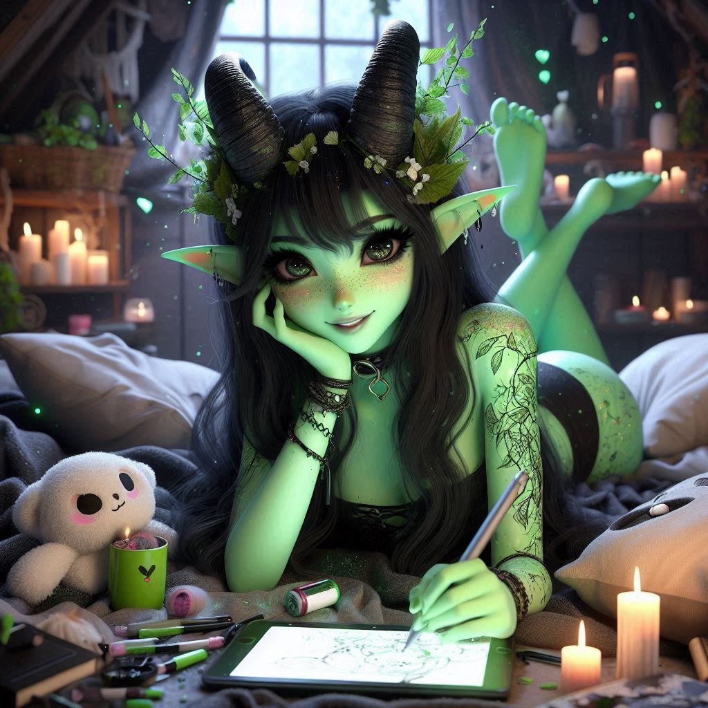 Demon Girl chilling with her tablet