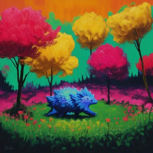 Fluorescent hedgehog on strawberry field 
Fluorescent colors...