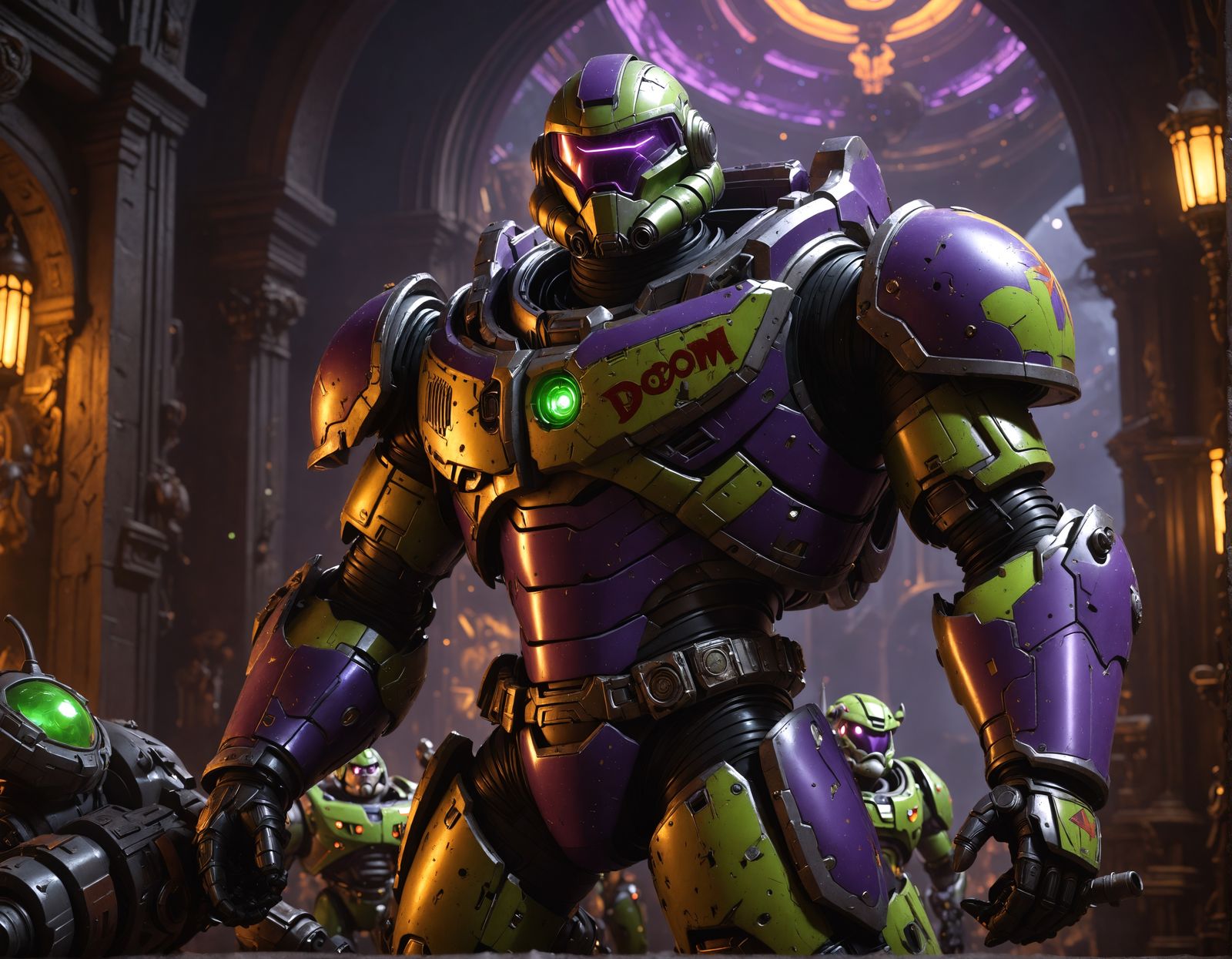 Doom style hell knight as buzz lightyear, a masterpiece, 8k resolution, dark fantasy concept art, by Greg Rutkowski, dyn...