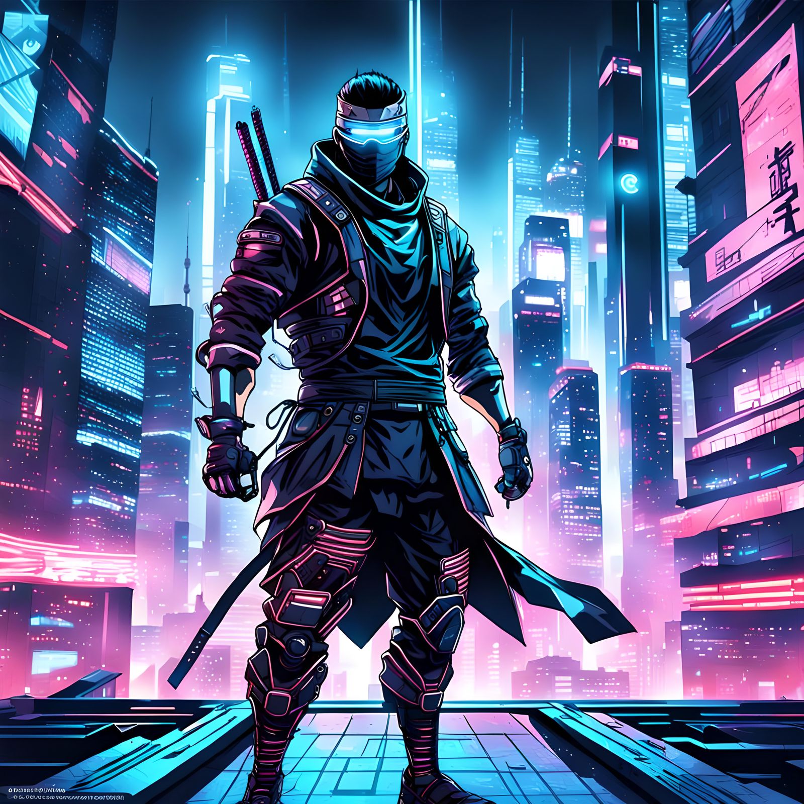 Digital Illustration of {a futuristic ninja warrior equipped with ...