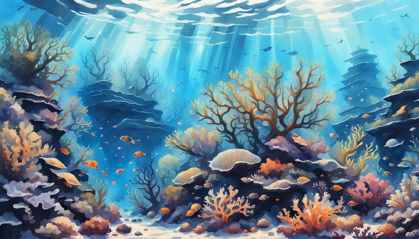 Underwater Coral Reef Watercolor Painting