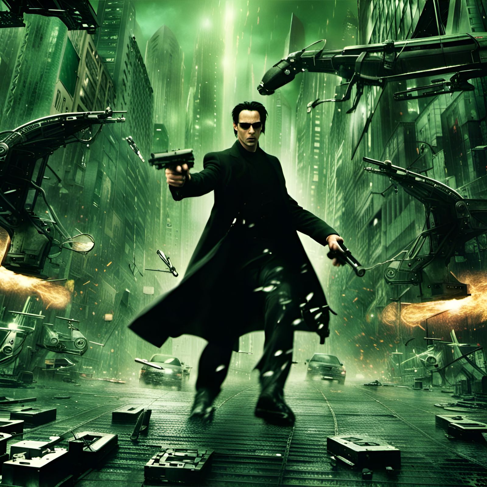 The Matrix Revolutions: Keanu Reeves as Neo fights the Machine city's ...