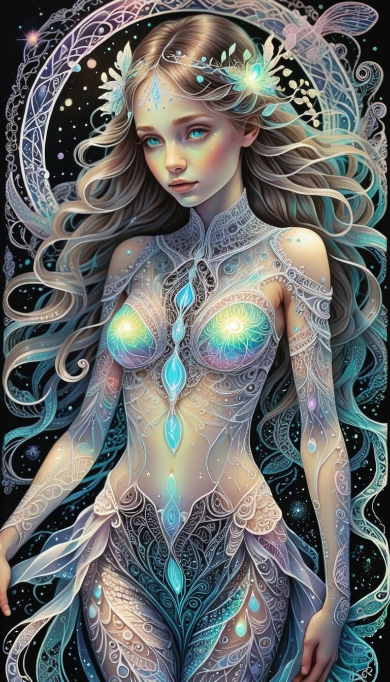 Bioluminescent Iridescent ultradetailed Zentangle Ethereal S...