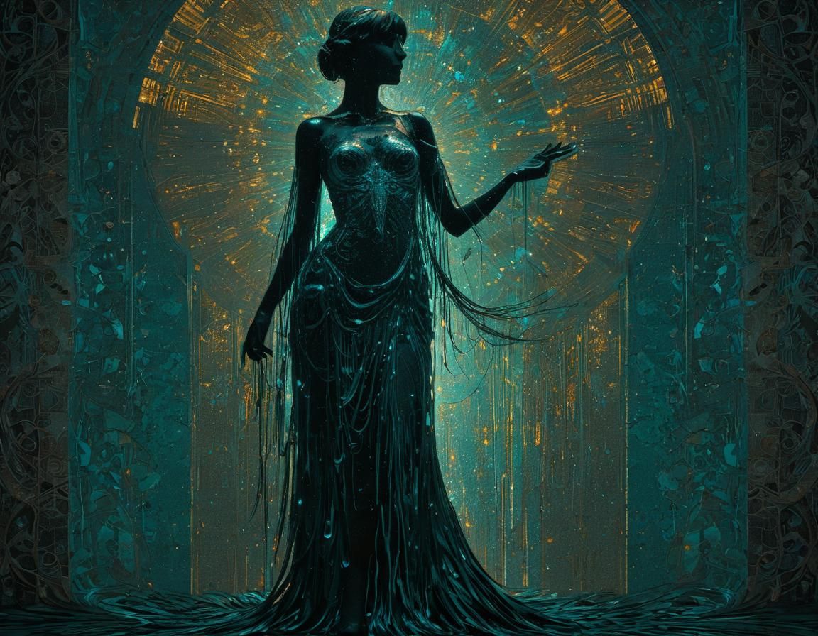 Double Exposure Silhouette in Art Nouveau Style