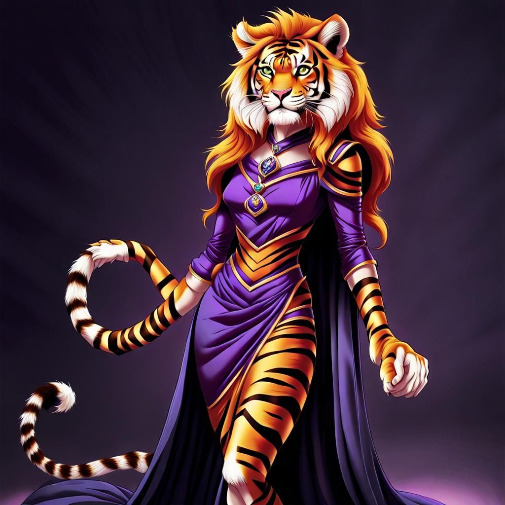 Anthropomoprhobic human tigress-lioness-human mix hybrid wit...